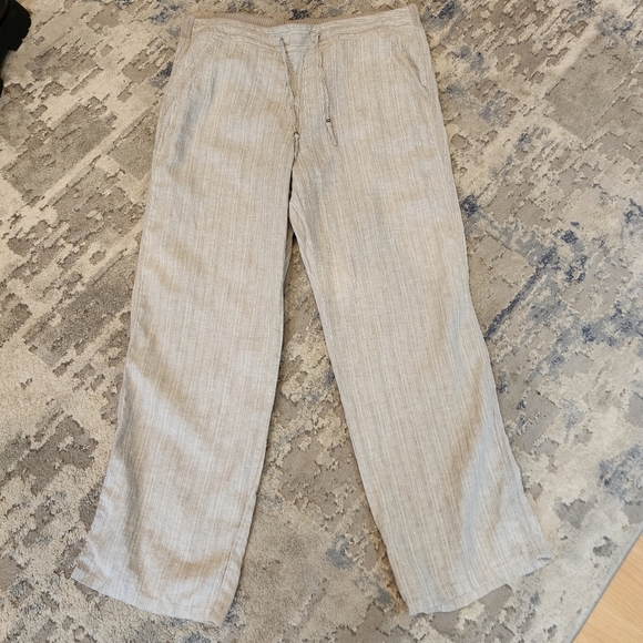 M&S Love Linen Grey Silver Stripe Flowy Pull On Pants. Women's size 12 long. - Picture 10 of 17